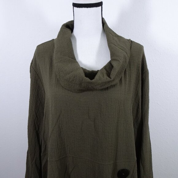Ali Miles Cowl Neck Tunic Top Women's Plus Size 2X Olive Green Loose Fit - Picture 2 of 12